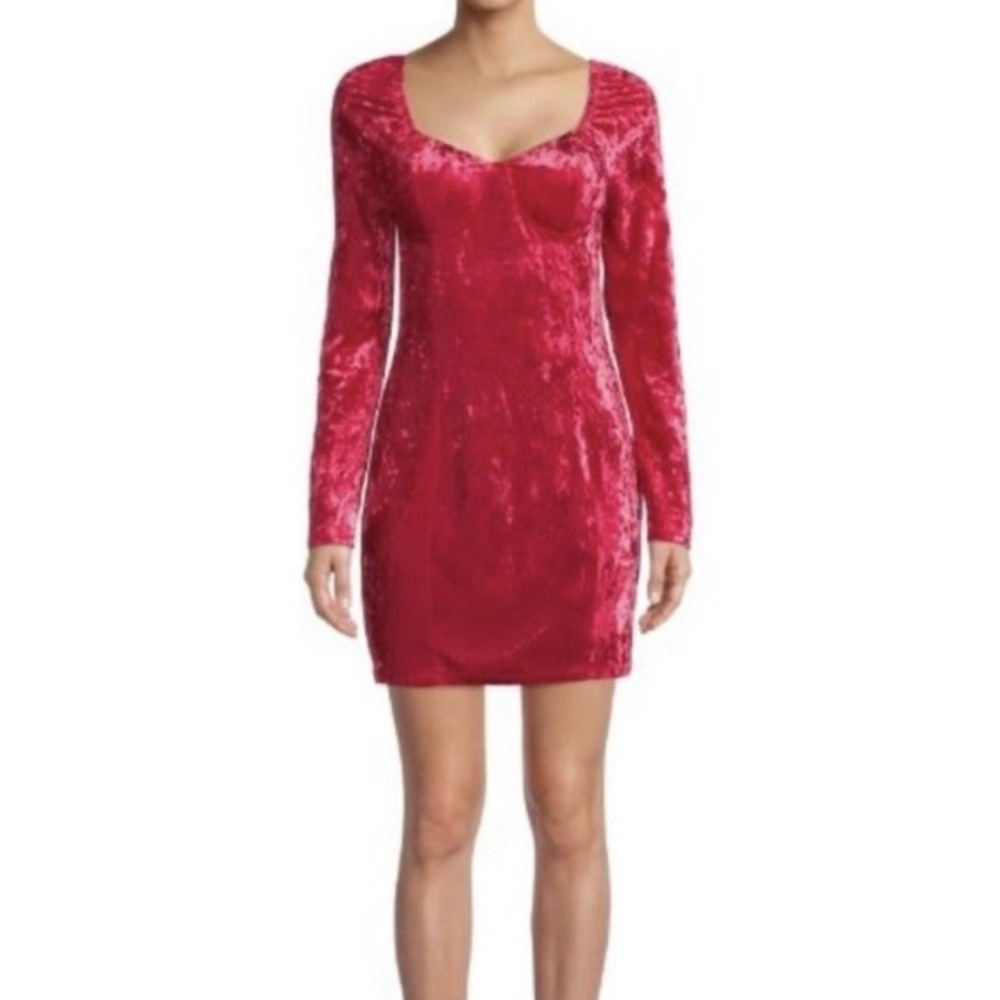 Madden NYC Red Crushed Velvet Long Sleeve Corset Bodycon‎ Mini Dress NWT Size XL